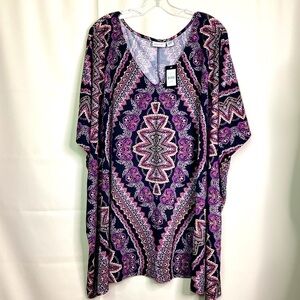 Avenue Plus‎ Size 22 24 Top Boxy Purple and Pink Tunic Blouse